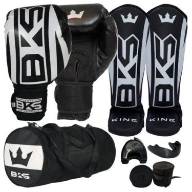 Imagem de Luva Boxe Muay Thai - Caneleira Bolsa Bandagem Bucal - Bks, Branco, 16