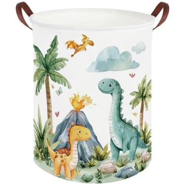 Imagem de Cesto de roupa suja FXOCSHE dobrável em tela de dinossauro 50x40 cm