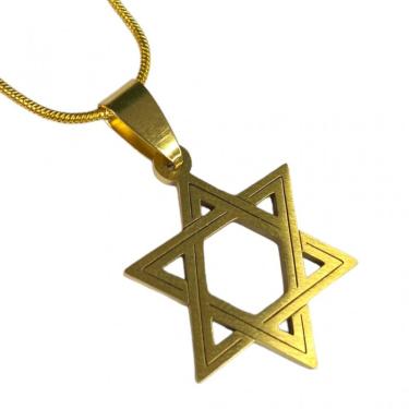 Imagem de Colar Corrente Pingente David Vazada 2,50 cm Dourada Inox