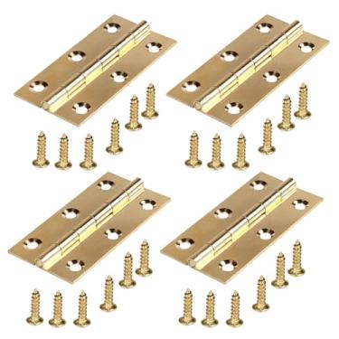 Imagem de JIQI 4 peças de dobradiças de latão sólido puro de 6 cm, dobradiças de armário dobráveis douradas com parafusos, para caixa de joias e móveis de caixa de madeira, porta de armário de gaveta