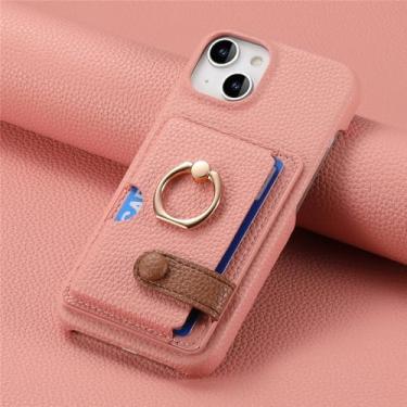 Imagem de Capa de telefone com suporte de anel de couro para iPhone 13 12 Mini 15 14 11 Pro Max X XS XR 7 8 Plus Carteira com capa de suporte de cartão, rosa, para iPhone 7Plus (8Plus)