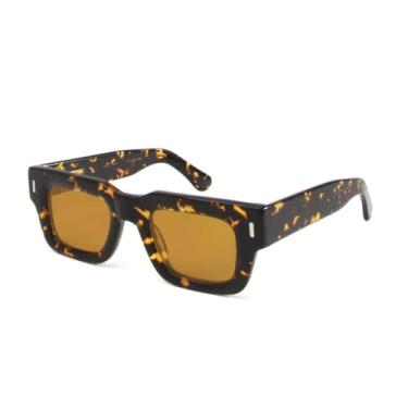 Imagem de HCHES Óculos de sol masculinos polarizados retangulares, armação de acetato feita à mão, óculos de sol UV400 (tartaruga amarela)