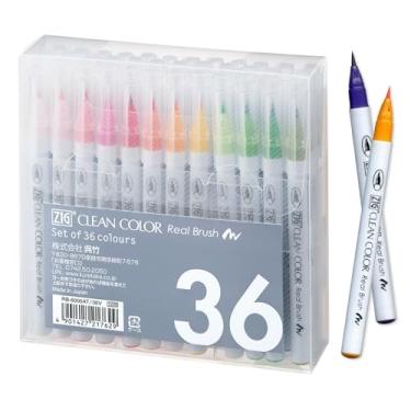Imagem de Kuretake Zig Clean Color Real Brush Conjunto de 36 cores, canetas marcadoras com ponta de pincel, para profissionais e artistas, coloração, desenho, caligrafia, letras, feitas no Japão
