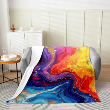 Imagem de Cobertor de flanela marmorizado, manta de textura luxuosa de pedra de mármore abstrata, estilo de arte de grafite tie-dye, mantas aconchegantes para cama, sofá, colorido, macio e respirável, tamanho