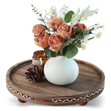 Imagem de Bandeja decorativa redonda decorativa de 30 cm para decoração de casa, mesa de café, fazenda, cozinha, sala de estar, banheiro, bandeja de centro de mesa, decoração rústica + listras