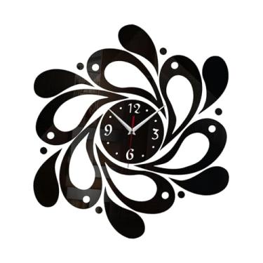 Imagem de Generic Relógio de parede com d'água, decoração de quarto, relógio de parede, adesivos de espelho para sala de estar, banheiro, cozinha, quarto, Preto