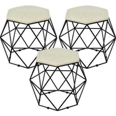 Imagem de Kit 03 Puffs Aramado Preto Six L02 Suede Bege - LYAM DECOR