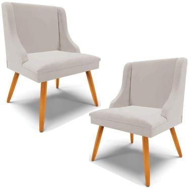 Imagem de Kit 2 Cadeiras Decorativas Sala De Jantar Pés Palito De Madeira Firenze Veludo Cinza/natural G19 - Gran Belo