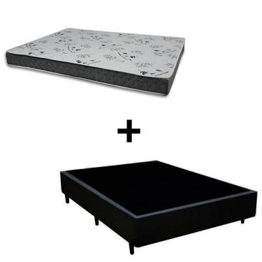 Imagem de Cama Box Viúva 128 Tecido Sintético Preto Com Colchão Miller - 100% Espuma - D33 Cinza 54x128x188