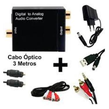 Imagem de ADAPTADOR ÁUDIO OPTICO DIGITAL + CABO ÓPTICO 3M + CABO RCA