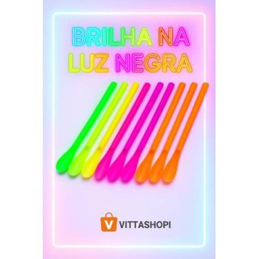 Imagem de Kit Canudo Mexedor Neon Colher Drink Suco Caipirinha Plástico Festa An