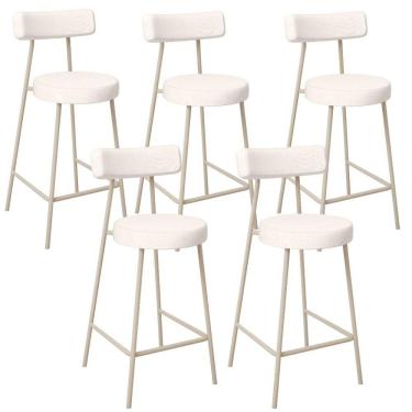 Imagem de Kit 05 Banquetas Baixa Cozinha Sala Jantar Bancada Milão Arena L02 Linho Cru - Lyam Decor