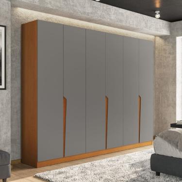 Imagem de Guarda Roupa Roupeiro 6 Portas 4 Gavetas Porto Freijó Cinza Politorno Móveis