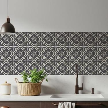 Imagem de MEIHEA Decalques de azulejo marroquino de 16 unidades de 15 cm – adesivos autoadesivos de parede de vinil, à prova d'água para cozinha, banheiro, detalhe de piso de escada (cinza)