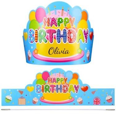 Imagem de Yunsailing 36 coroas de feliz aniversário para crianças, chapéu de aniversário de papel, coroas para sala de aula, presentes de aniversário, festa infantil (azul)