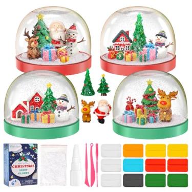 Imagem de Karsspor Kit de artesanato de globo de neve de Natal com 33 peças – 4 globos de neve de plástico para artes e ofícios criativos de Natal, kit de globo de água para artesanato de Natal, globo de neve