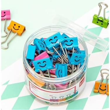 Imagem de Conjunto de clipes de fichário fofo sorriso, pacote com 40, grampos de papel de metal colorido, organizador de arquivos de escritório, papelaria (cor 1)