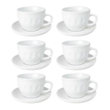Imagem de Jogo de xícaras com pires de cerâmica branca 210ml 12 peças - Imporien