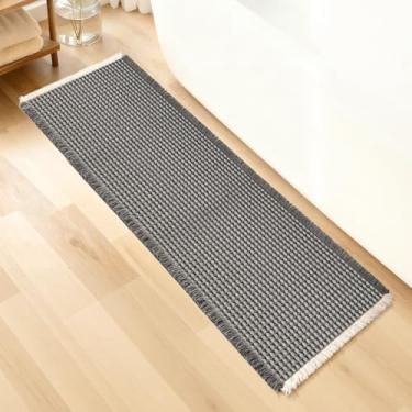 Imagem de Tapete de banheiro waffle, super absorvente macio antiderrapante com suporte de cola quente de tecido plano para banheiro, tapetes de banho laváveis na máquina, 61 cm × 182 cm, cinza e branco