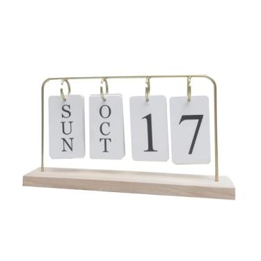 Imagem de Calendário perpétuo de madeira para mesa, exibição de data do mês de madeira de metal para professores, estudantes, sala de aula, decoração de escritório de fazenda rústica, acessórios de mesa