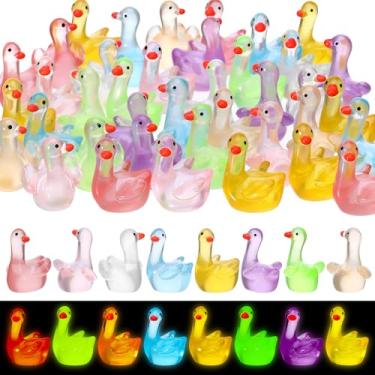 Imagem de GGSTDDUP 80 peças mini estatuetas de ganso luminosas animais de resina mini decoração de ganso de mesa estatuetas em miniatura miniatura de gansos de resina para jardim, aquário, casa de bonecas