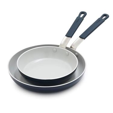 Imagem de GreenPan Conjunto de frigideiras antiaderentes Bobby Flay 2 peças - 20 cm e 25 cm, cerâmica diamante livre de PFA, adequado para indução, alça de silicone que permanece fresca, fácil de limpar na