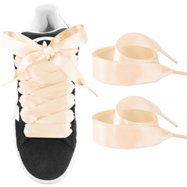 Imagem de UamGlsob Cadarços de fita para tênis Adidas Campus 00s, cadarços planos de cetim de 1,9 cm de largura para mulheres e meninas, Nude., 63"/160cm