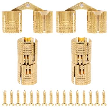 Imagem de S SYDIEN 4 peças de dobradiças escondidas de latão de 12 mm com 16 parafusos, dobradiças pequenas de ângulo de abertura de 180 graus para caixa de madeira faça você mesmo para fazer caixas de joias