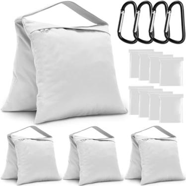 Imagem de 4 pacotes de sacos de areia brancos para equipamento de vídeo fotográfico de suporte leve, alforjes resistentes para suporte de pano de fundo, tripé fotográfico, dossel, barraca pop-up, base de