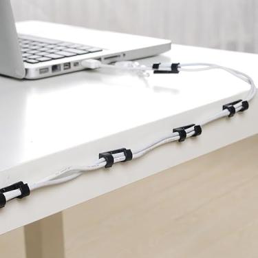 Imagem de 16 peças de clipes de cabo organizador de fios, suportes autoadesivos de gerenciamento de cabos para mesa, escritório, casa para cabos USB arrumados, fios de carregamento