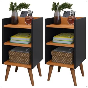 Imagem de Kit 2 Mesa de Cabeceira para Quarto Charme Retrô Apoio de Cama Mesinhacom gaveta 61x30x30cm(KIT MAX PRETO CINAMOMO)