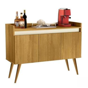 Imagem de Aparador Buffet Retrô com Pés de Madeira Maciça 3 ou 4 Portas Prateleira Organizadora para Sala e Entrada(Luxo 3 Madeirado Com Off White)