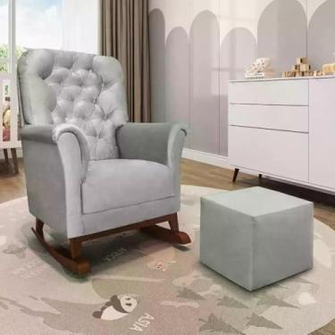 Imagem de Poltrona de Amamentação Agatha Canoa com Puff Veludo Phoenix Baby