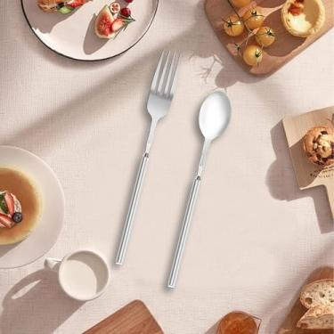 Imagem de 2 peças de garfo retrátil requintado garfo extensível de aço inoxidável, garfos longos, colher longa, suprimentos expansíveis, garfos retráteis, colheres de chef, adequadas para comer comida gourmet