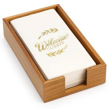 Imagem de Suporte de toalha de hóspede de papel de madeira de acácia para porta-guardanapos de banheiro bandeja descartável de toalhas de mão suporte de guardanapos de madeira moderno para mesa cozinha jantar