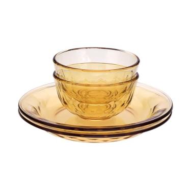 Imagem de Conjunto de louça de vidro de girassol, 2 tigelas de diamante de 13 cm x 7 cm e 2 pratos de 23 cm, conjunto de 4 copos âmbar, prato de vidro resistente a altas temperaturas, pode ser lavado na
