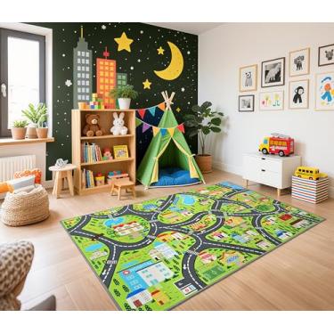 Imagem de B BENRON Tapete para ajudar na comunidade – Tapete educativo infantil com bombeiros, escola, parque e mais para aprender e brincar, ideal para sala de jogos, sala de aula, quarto de bebê, 152 x 91 cm