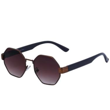 Imagem de JRLLFD Óculos de sol femininos poligonais com armação de metal, luxuosos, punk, para dirigir, masculino e feminino, UV400 (café, marrom, cinza)