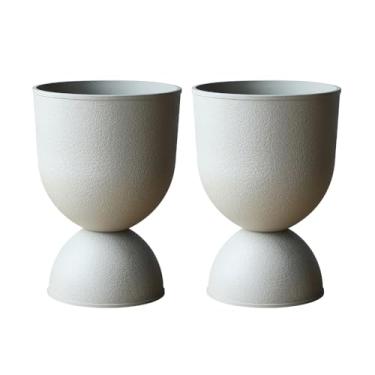 Imagem de Lookat Vaso de ampulheta moderno, recipiente de plástico decorativo para plantas, aparência de metal texturizado, vaso de jardim doméstico contemporâneo (bege, CUP001)