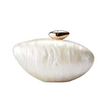 Imagem de changes girl Lindas bolsas de mão de acrílico de mármore, bolsa de concha brilhante em forma de ovo, bolsa tiracolo branca para noite, Branco