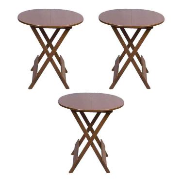 Imagem de Kit 3 Mesas Redondas Dobráveis Em Madeira Maciça 70X70 Imbuia Ideal Para Bares E Restaurantes