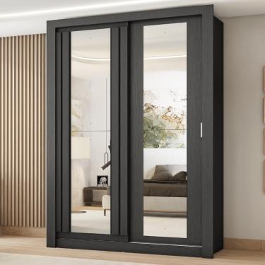 Imagem de Guarda Roupa Solteiro 2 Portas Darvi Com 2 Espelhos Carraro Preto Touch