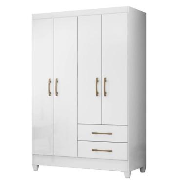 Imagem de Guarda Roupas Solteiro 4 Portas Chile Branco Brilho Moval
