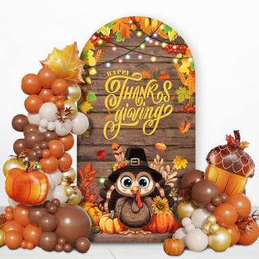 Imagem de Capa para outono de Ação de Graças, arco, 2,2 m, outono, abóbora, colheita, festa, decorações de arco, elástico, 2 lados, redondo, outono, abóbora, cenários para Dia de Ação de Graças, aniversário