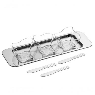 Imagem de Conjunto Para Molhos Petisco 7 Peças Petisqueira Inox Servir Cumbuca Potes Condimentos Pastas Creme