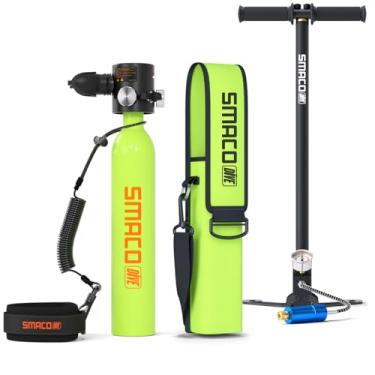 Imagem de SMACO Tanque de mergulho, mini cilindro de mergulho portátil S300+, capacidade de até 10 minutos de mergulho, material resistente à corrosão, com válvula de pressão constante, garrafa de pônei