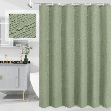 Imagem de MitoVilla Cortina de chuveiro verde sálvia, cortinas de chuveiro de tecido ondas de fazenda para decoração de banheiro de hotel moderno, textura em relevo geométrico 3D, impermeável e resistente a