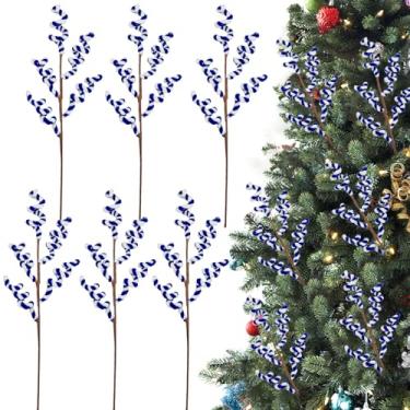 Imagem de Briful Pacote com 6 palhetas de spray de bengala doce, 45 cm, enfeites de Natal azuis e brancos, palhetas de árvore de Natal para decoração de vaso de guirlanda de Natal
