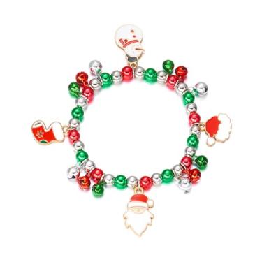 Imagem de Pulseira elástica de Natal Papai Noel com contas esmaltadas árvore de Natal boneco de neve meia sino prata vermelho verde contas lindas ornamentos empilhados pulseiras festivas de férias para mulheres