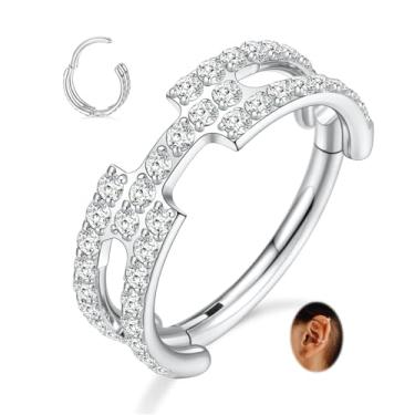 Imagem de FUNLMO Anel de nariz de zircão cubo concha hélice tragus torre daith piercing brinco cartilagem aço cirúrgico 316L joia septo, Aço inoxidável, Zircônia cúbica